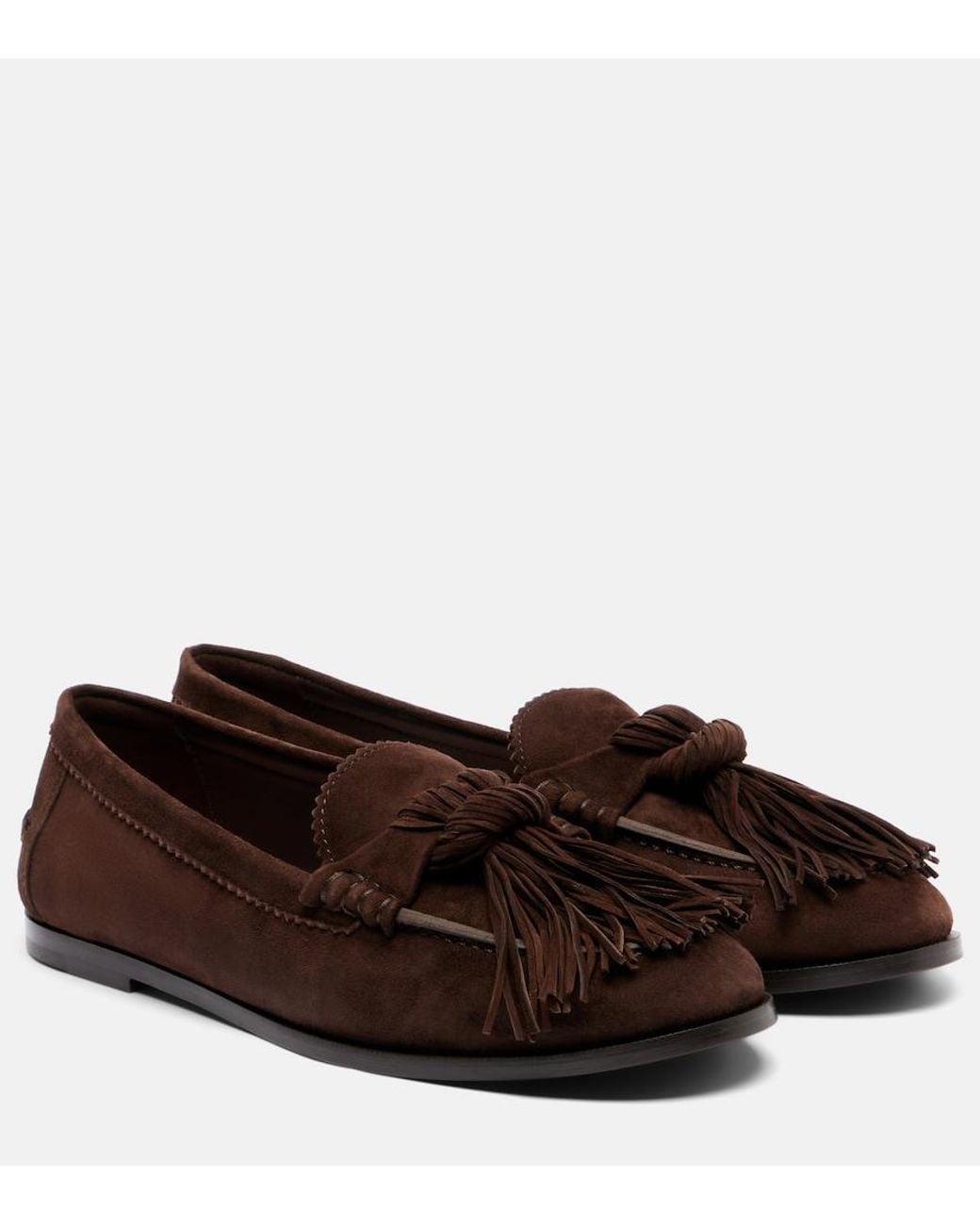 Aquazzura Brown Freddie Fringed Suede Loafers
