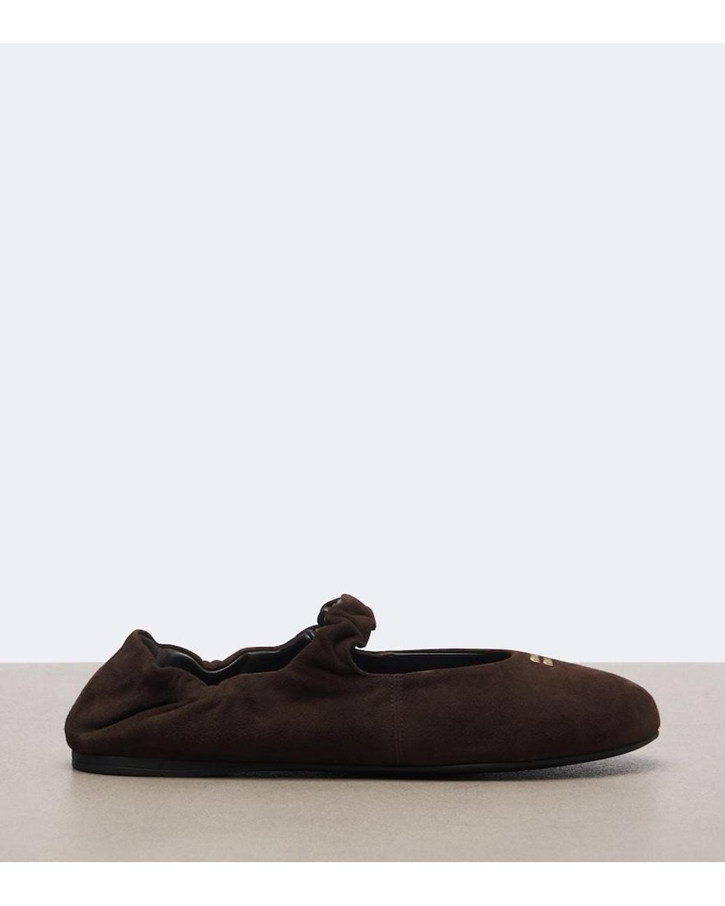 Miu Miu Brown Ruches Suede Mary Jane Flats