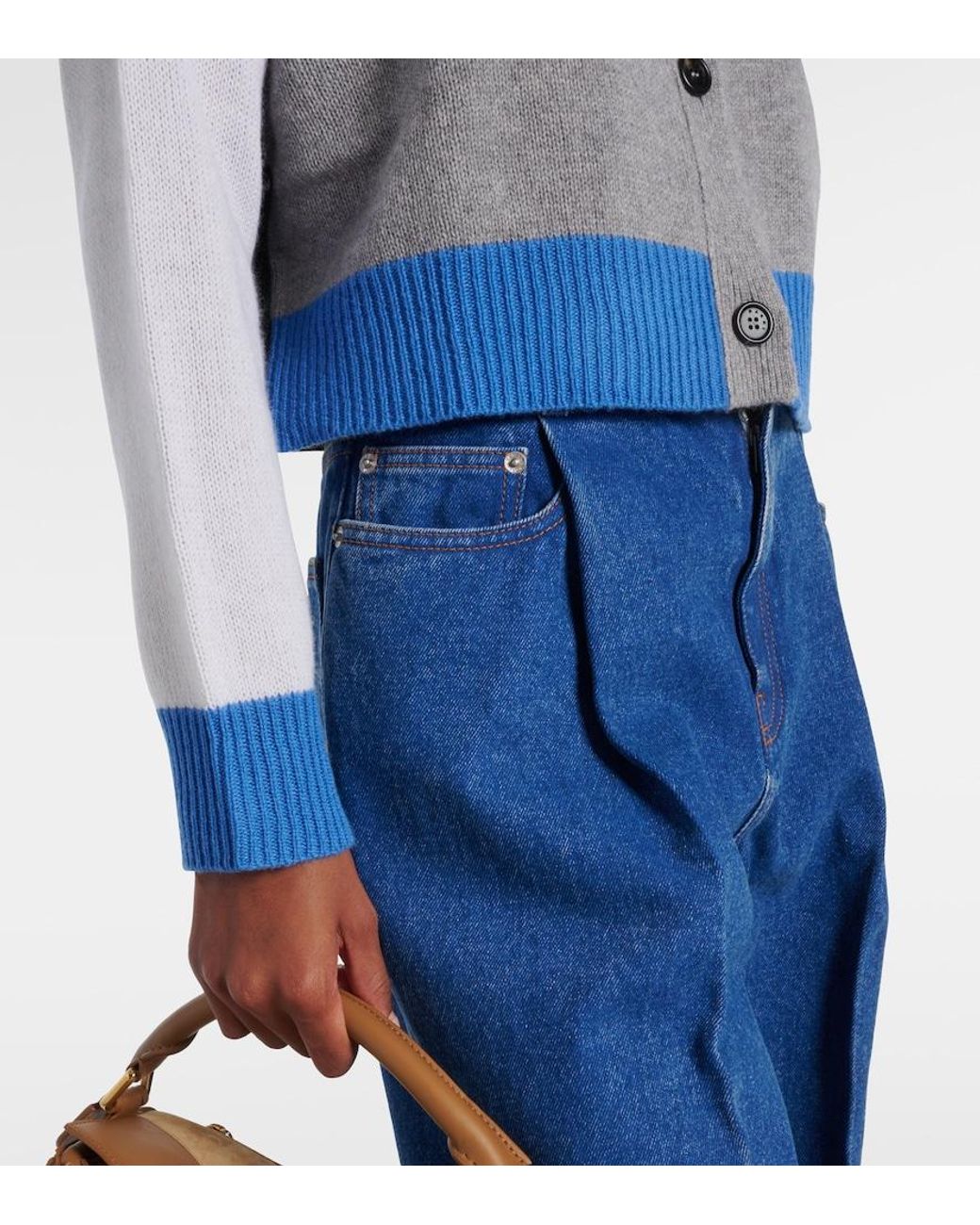 Marni Blue Colorblocked Cashmere Cardigan