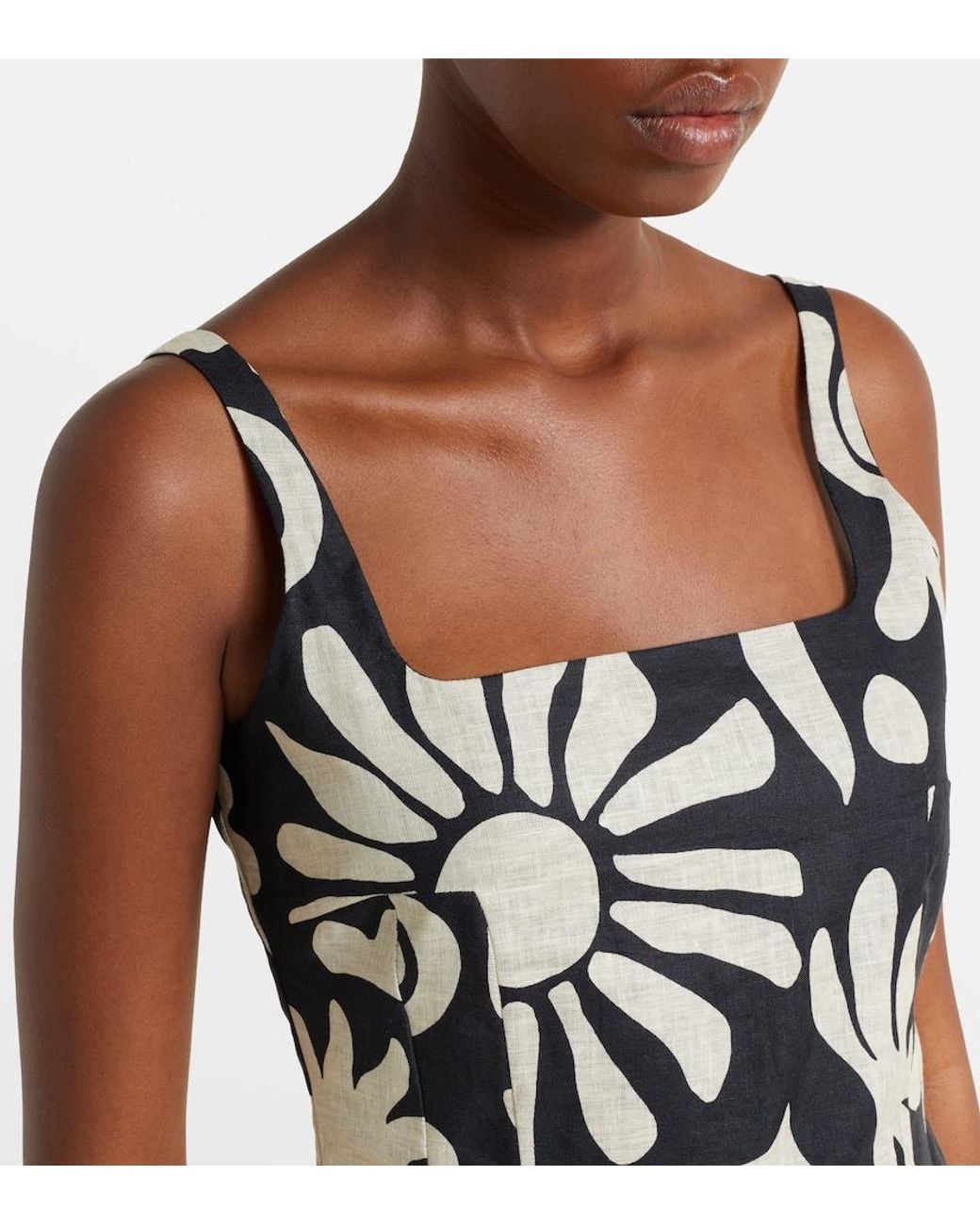 Cala De La Cruz Black Rami Printed Linen Top