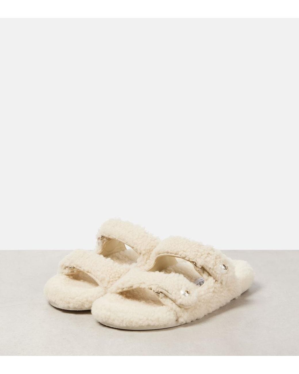 Jimmy Choo Natural Fayence Shearling Sandals