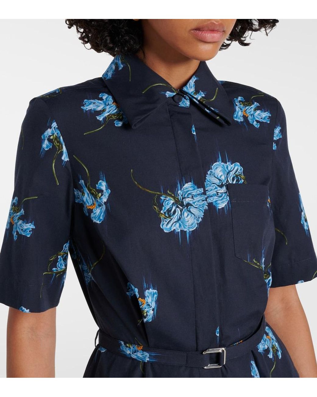 Emilia Wickstead Blue Floral Cotton Shirt Dress