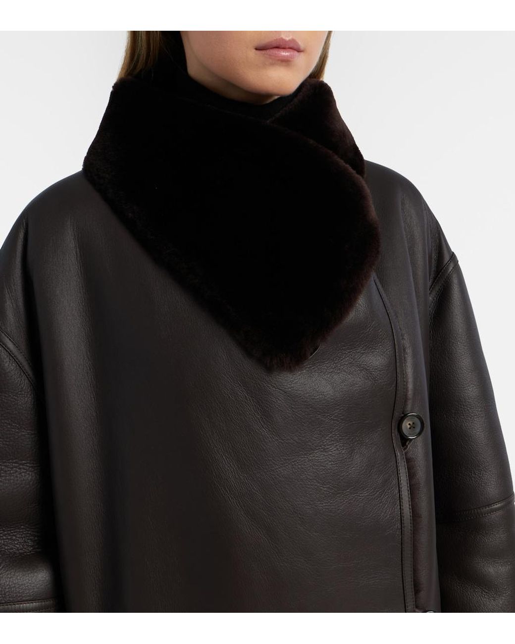 Totême Black Shearling-Lined Leather Coat