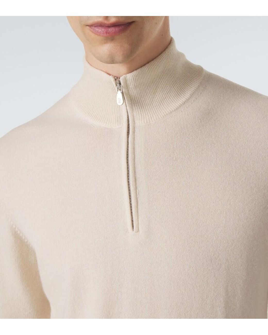 Brunello Cucinelli Natural Cashmere Half-Zip Sweater for men