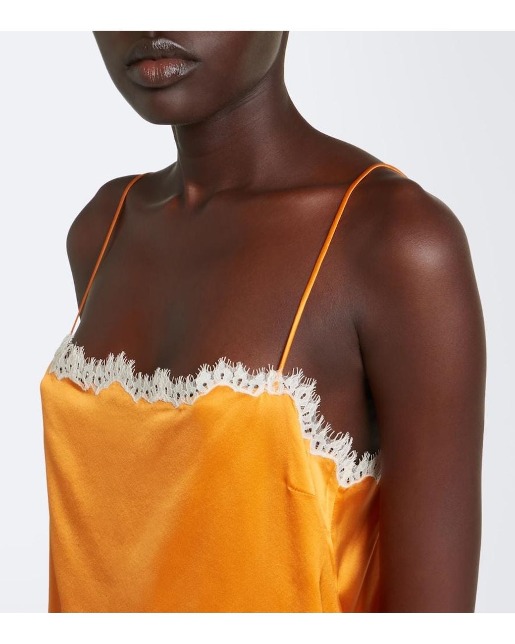 Doen Yellow Loure Lace-Trimmed Silk Satin Camisole