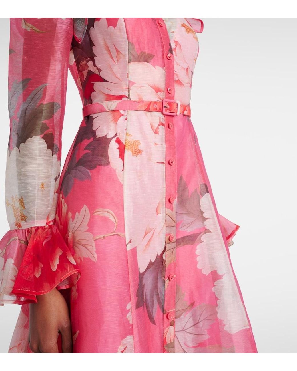 LEO LIN Pink Katrina Floral Midi Dress