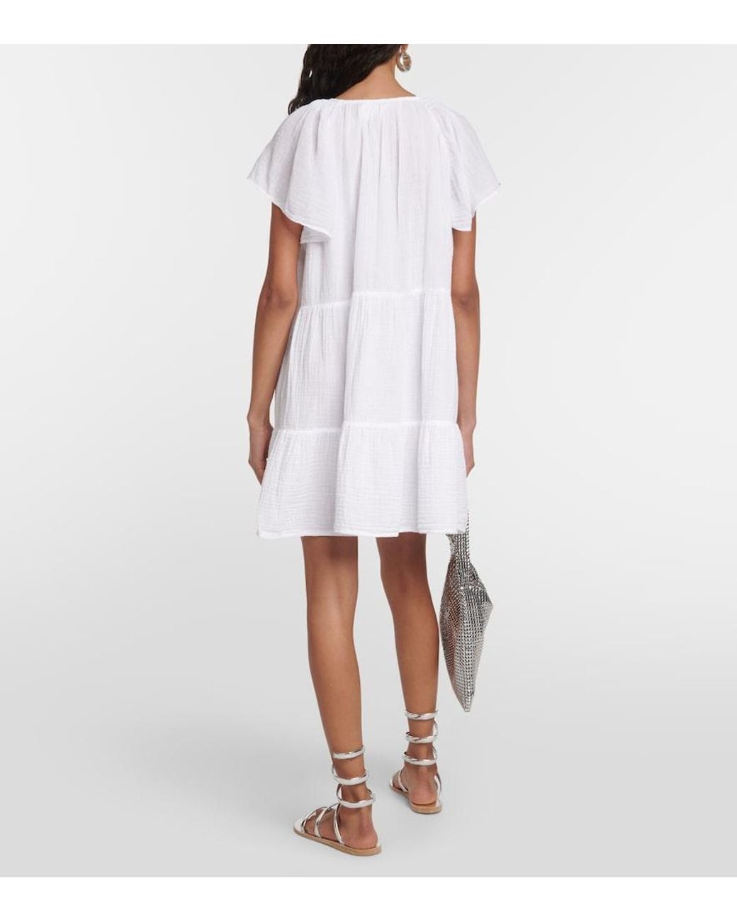 Velvet White Eleanor Cotton Tiered Minidress