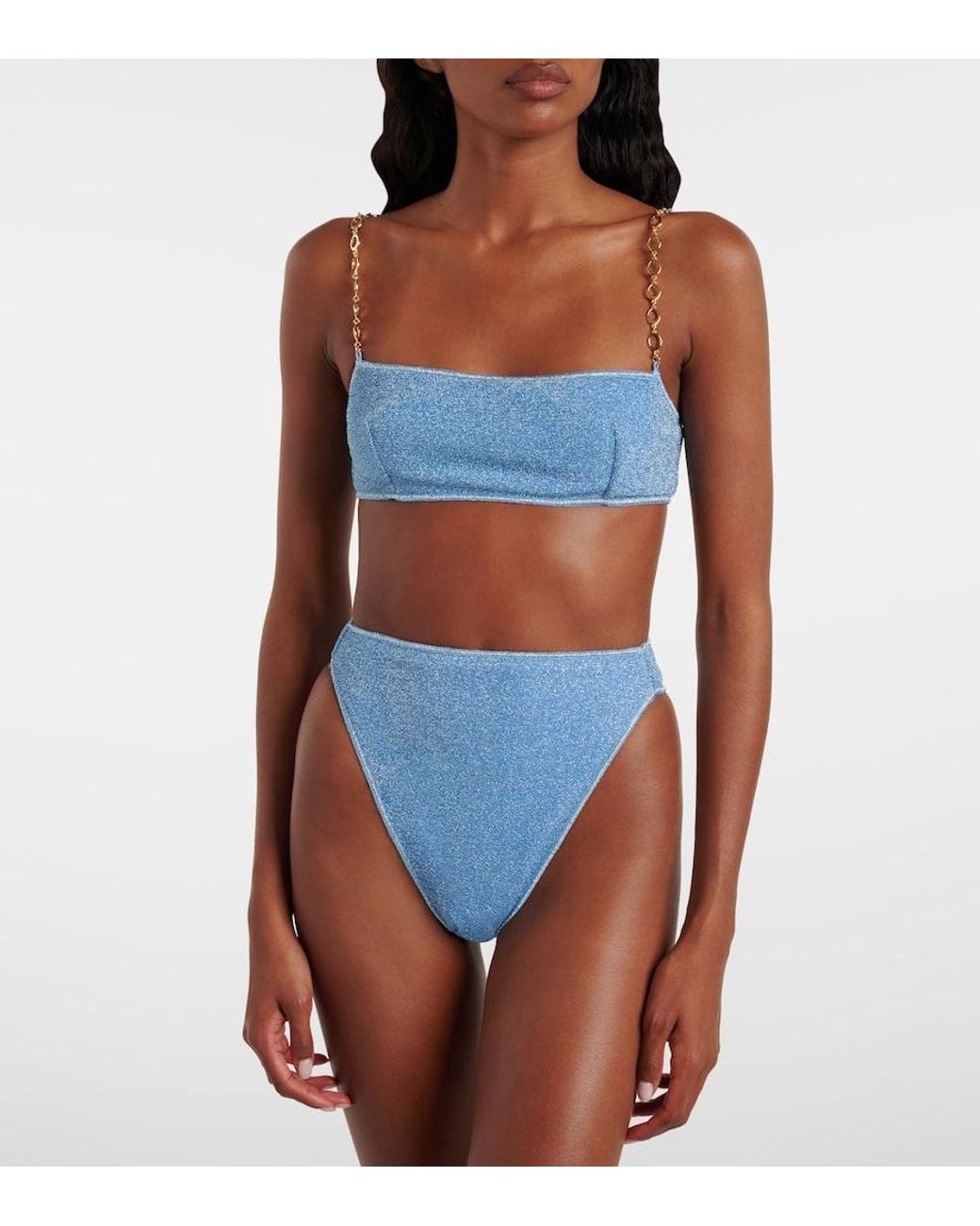 Oseree Blue Lumiere O Chain Lame Bikini