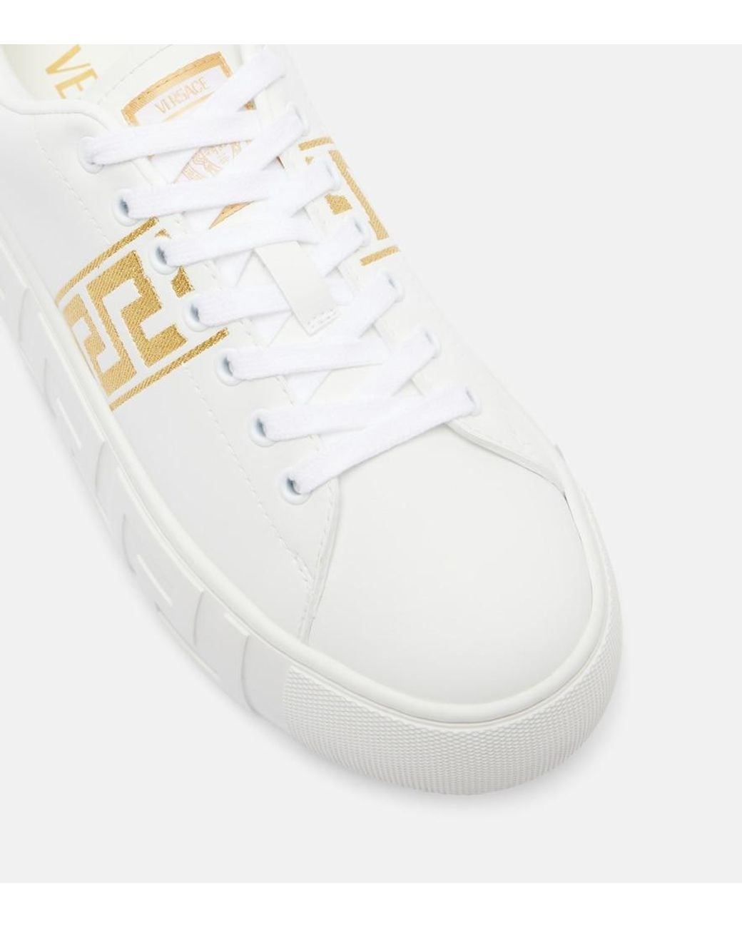 Versace White Greca Embroidered Sneakers