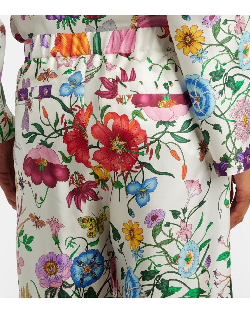 Gucci White Flora Silk Twill Palazzo Pants