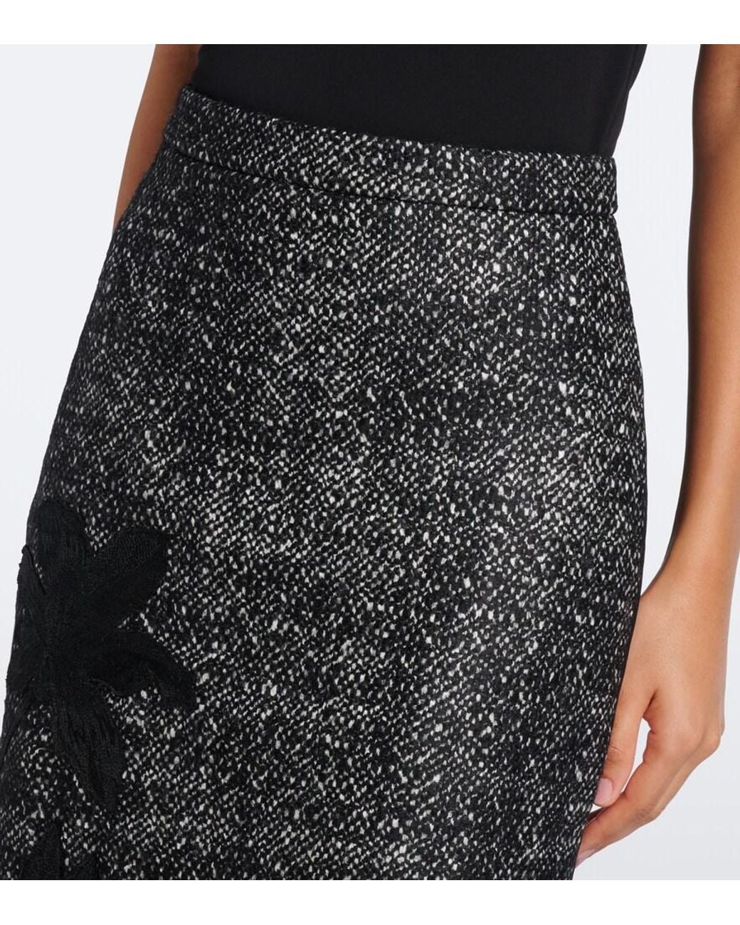 Erdem Gray Embroidered Wool-Blend Midi Skirt