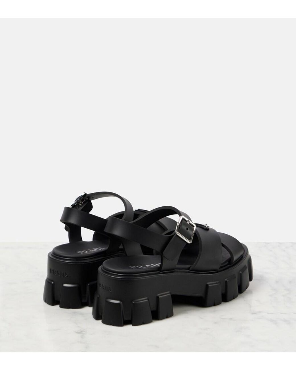 Prada Black Plateausandalen Monolith