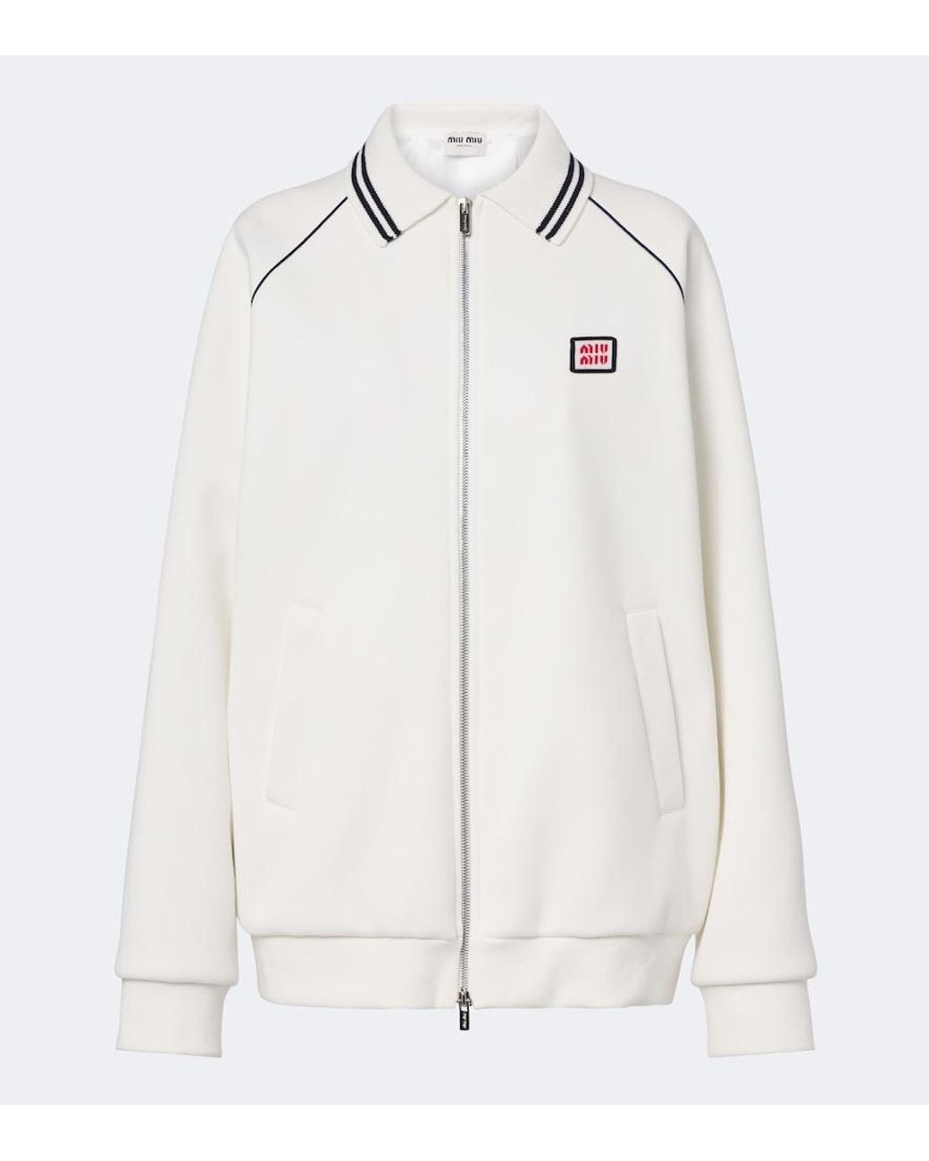 Miu Miu White Cotton Pique Blouson Jacket