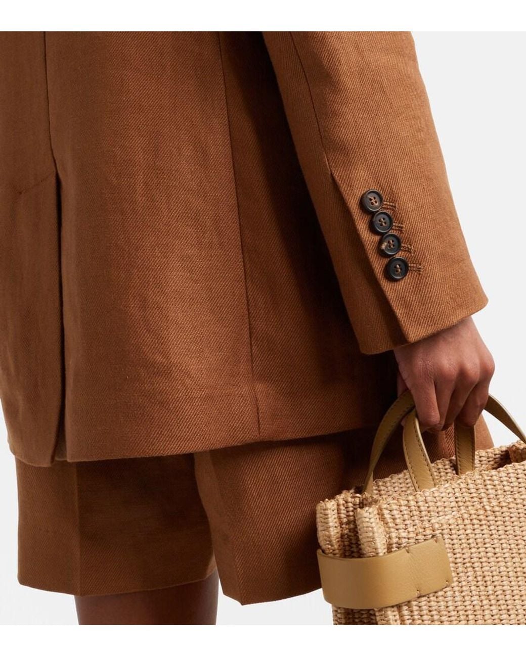 Brunello Cucinelli Brown Double-Breasted Linen Blazer