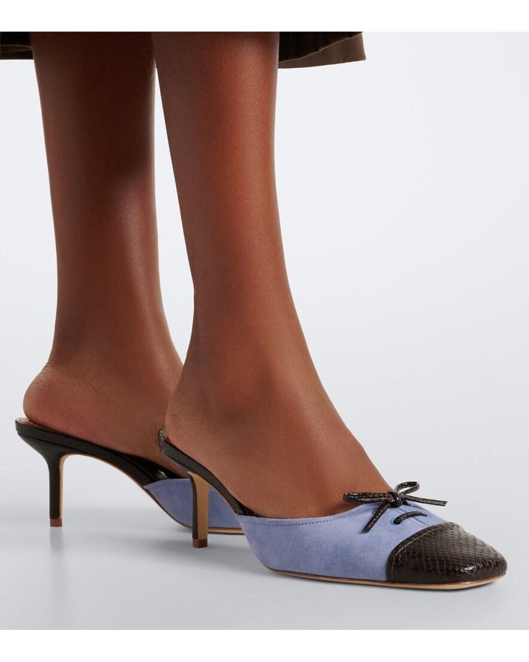 Staud Blue Faye Leather-Trimmed Suede Mules