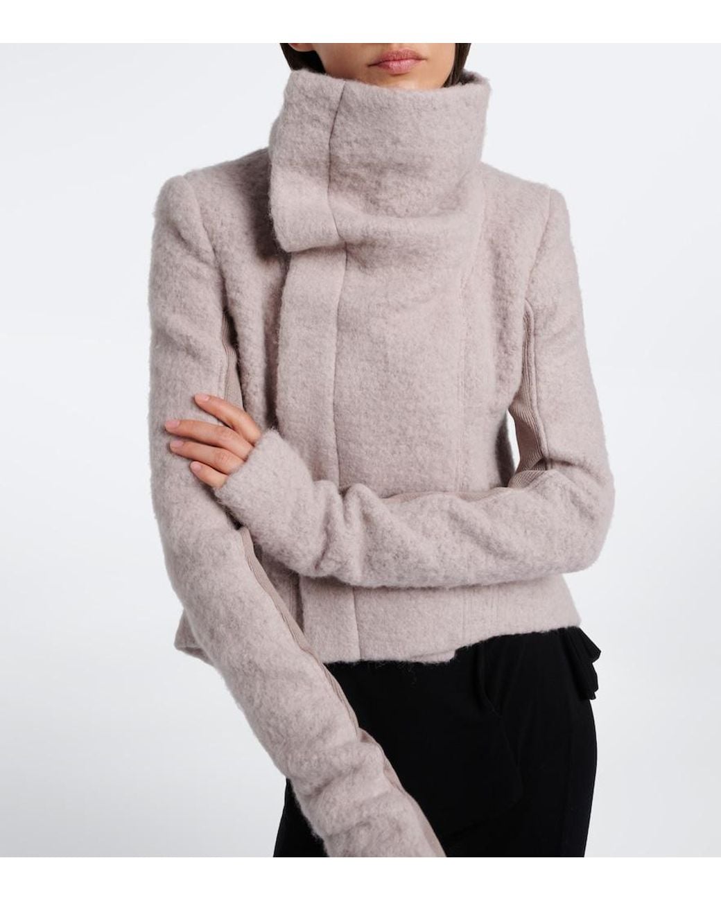 Rick Owens Gray Asymmetric Alpaca And Wool-Blend Jacket