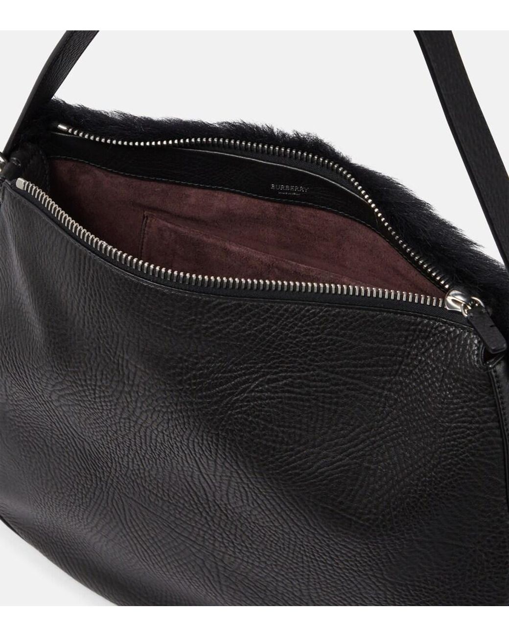 Burberry Black Knight Medium Leather And Shearling Shoulder Bag