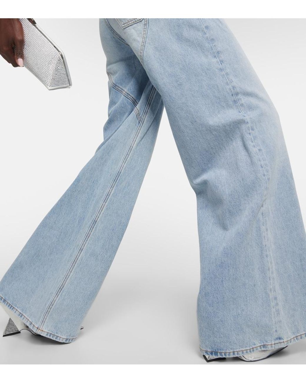 Area Blue Cutout Embellished High-Rise Wide-Leg Jeans