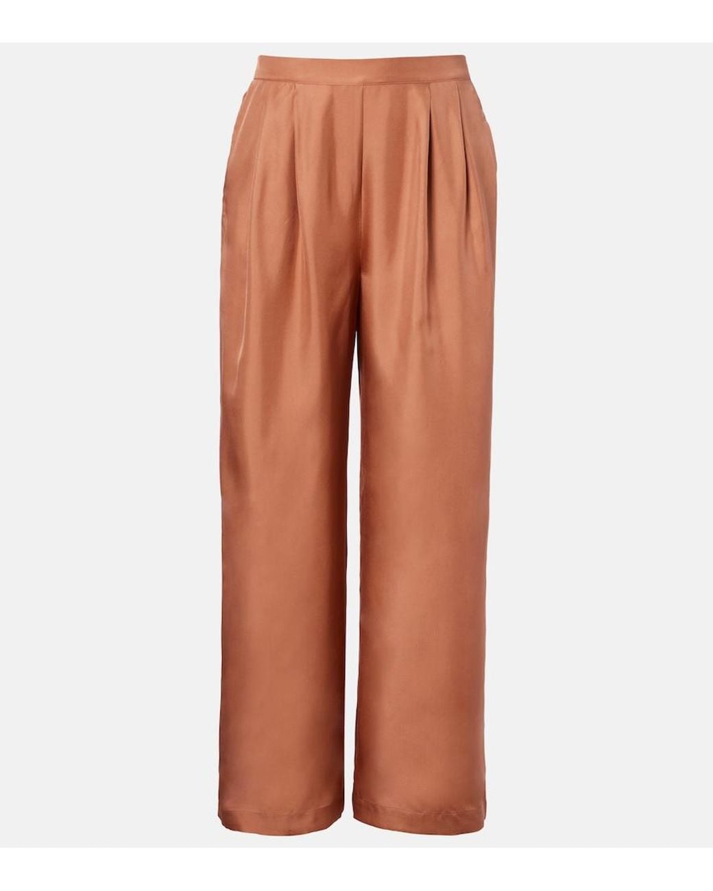 Asceno Brown Isola Pleated Silk Twill Wide-Leg Pants