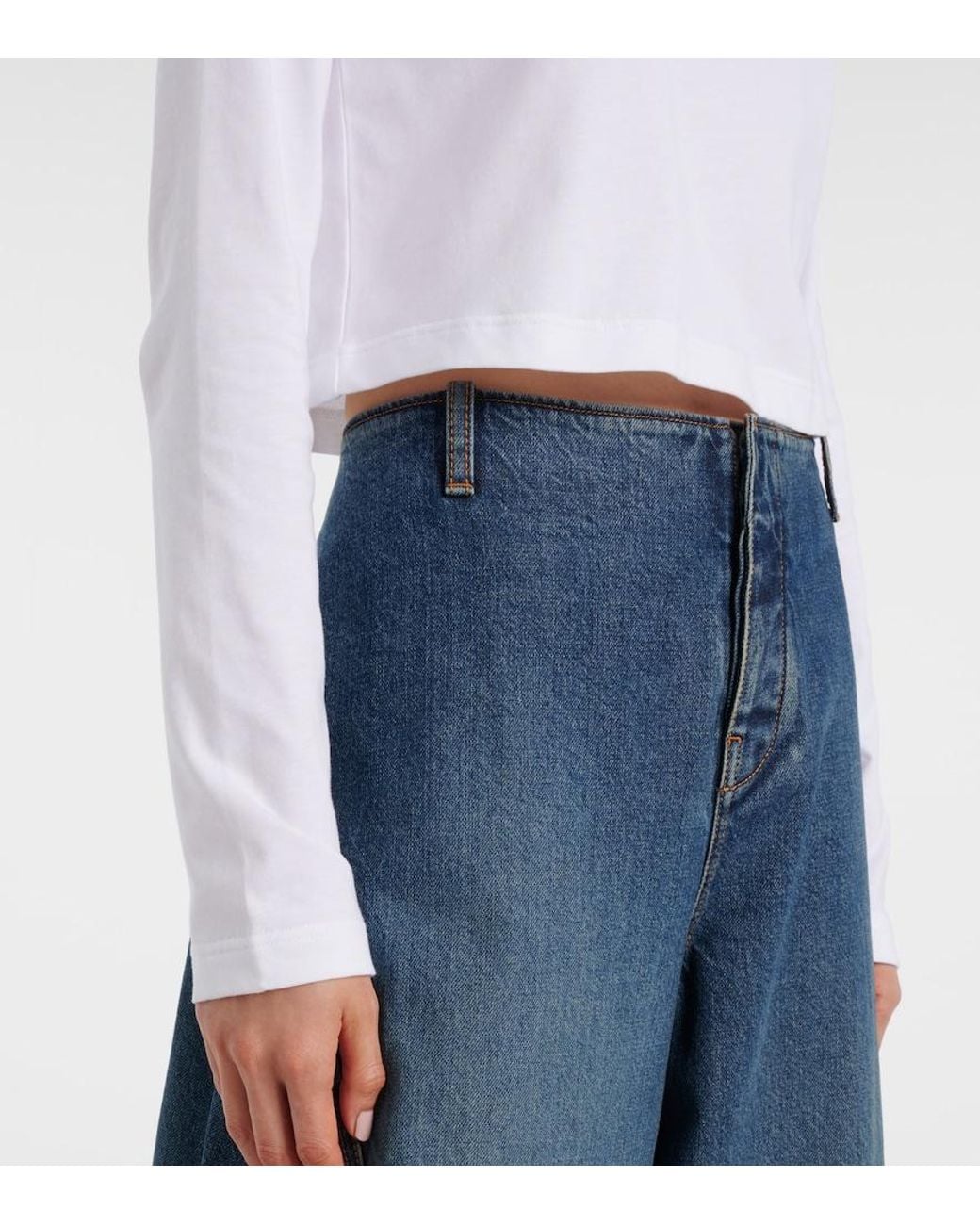 Alaïa White Cropped Turtleneck Cotton Jersey Top