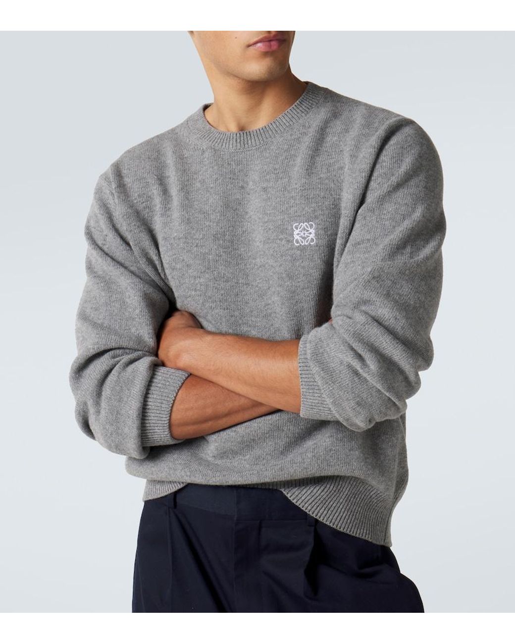 Loewe Gray Anagram Wool Sweater for men