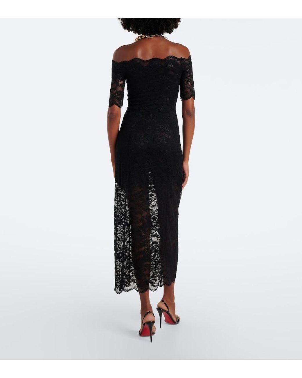 Rabanne Black Off-Shoulder Lace Midi Dress