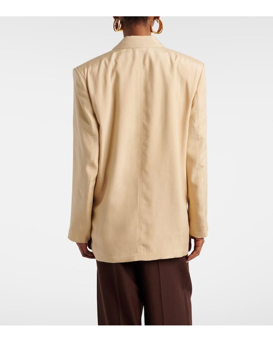 Saint Laurent Natural Double-Breasted Silk Blazer