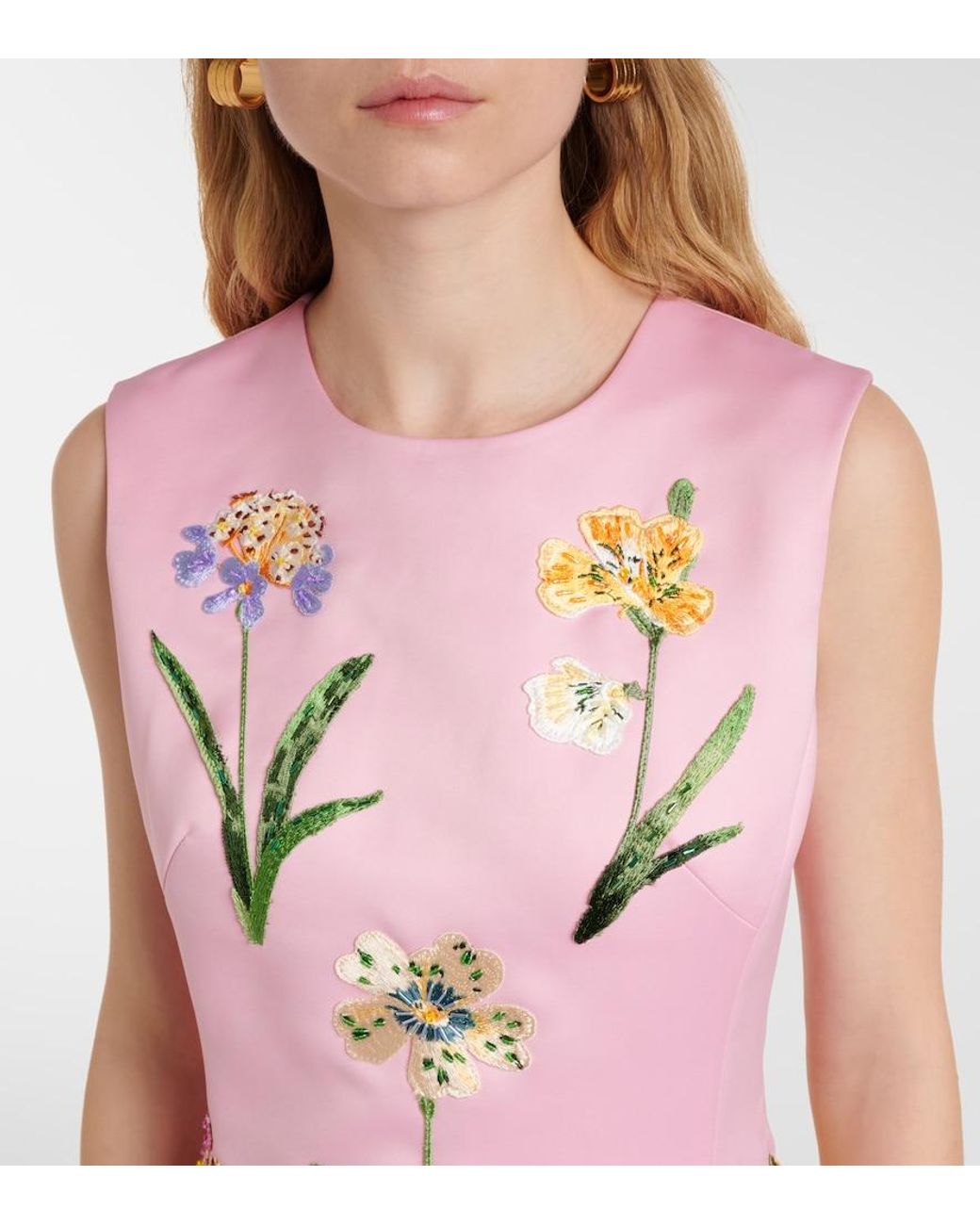 LEO LIN Pink Cleo Floral Embroidered Satin Midi Dress
