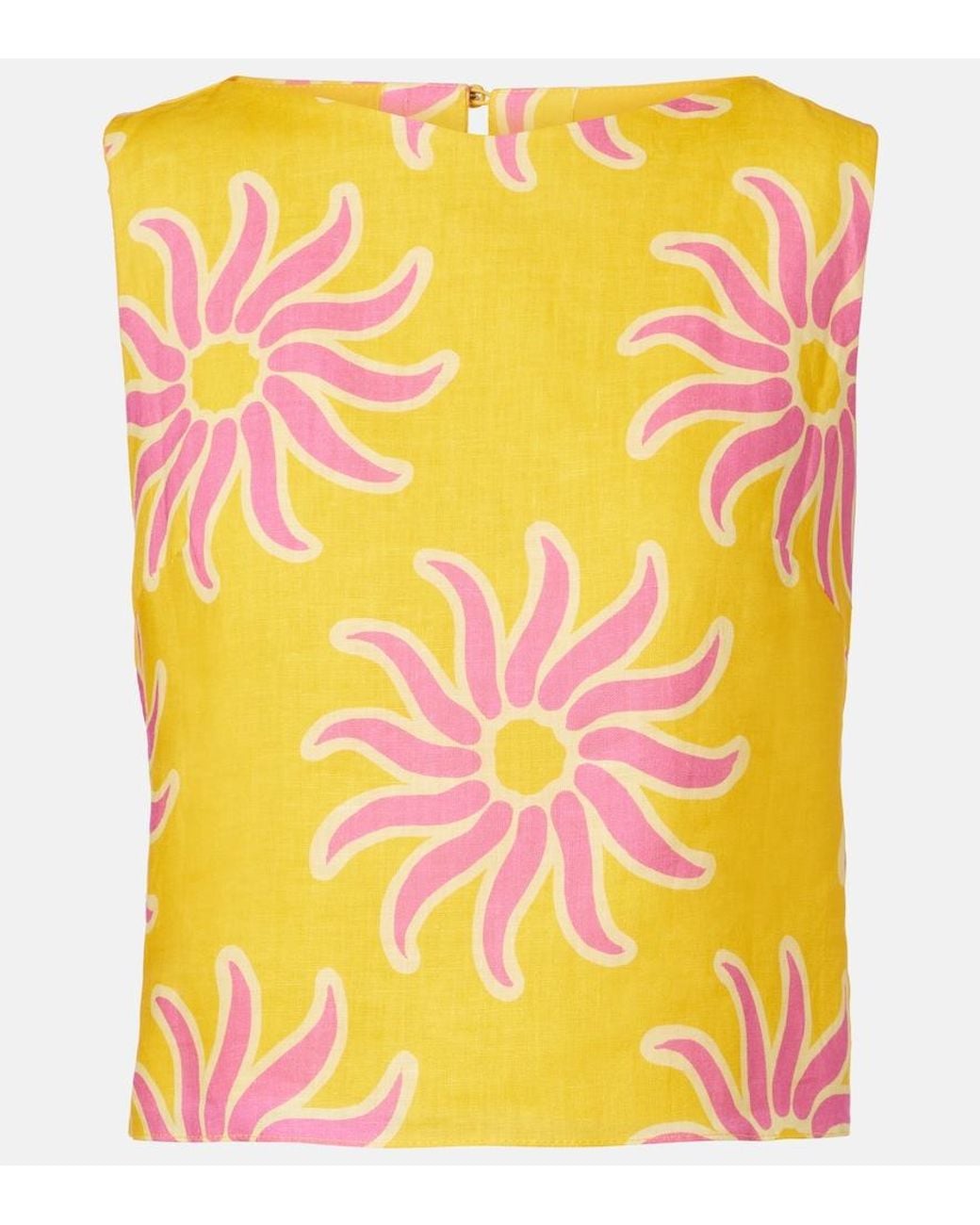 Cala De La Cruz Yellow Avelino Printed Linen Crop Top