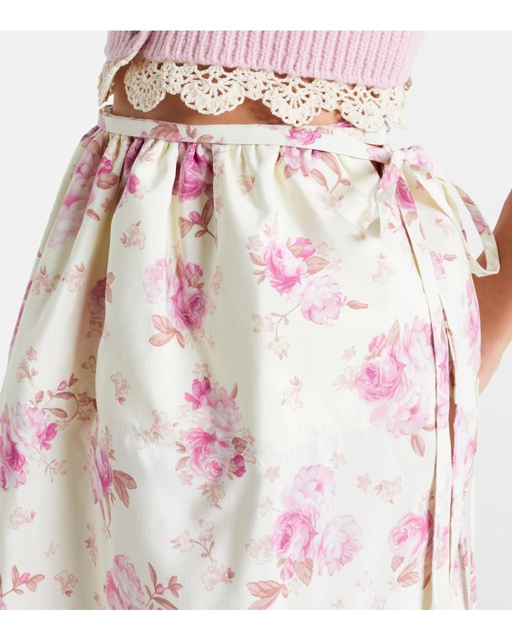 Magda Butrym Pink Floral Silk Midi Skirt