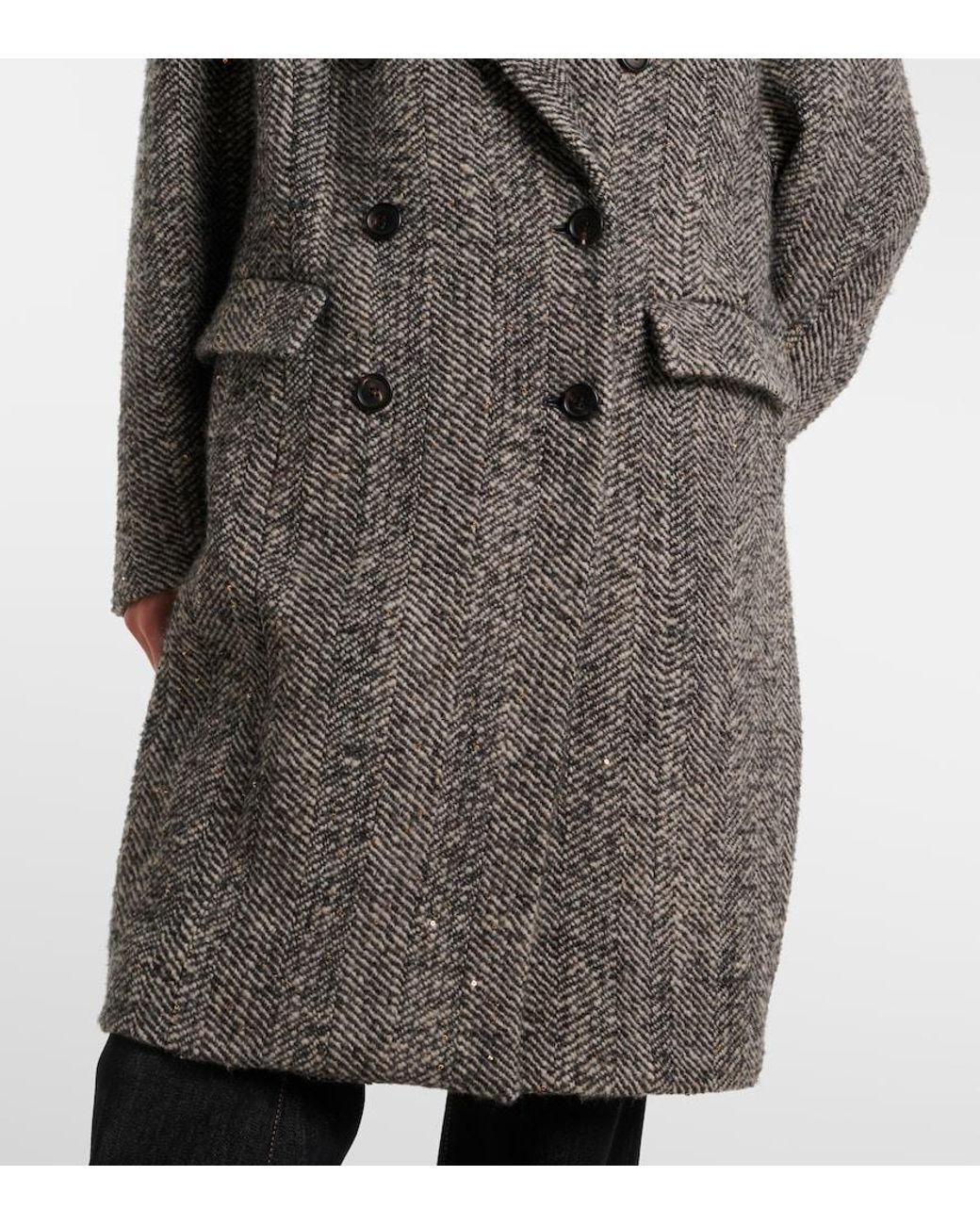 Brunello Cucinelli Gray Herringbone Wool-Blend Coat