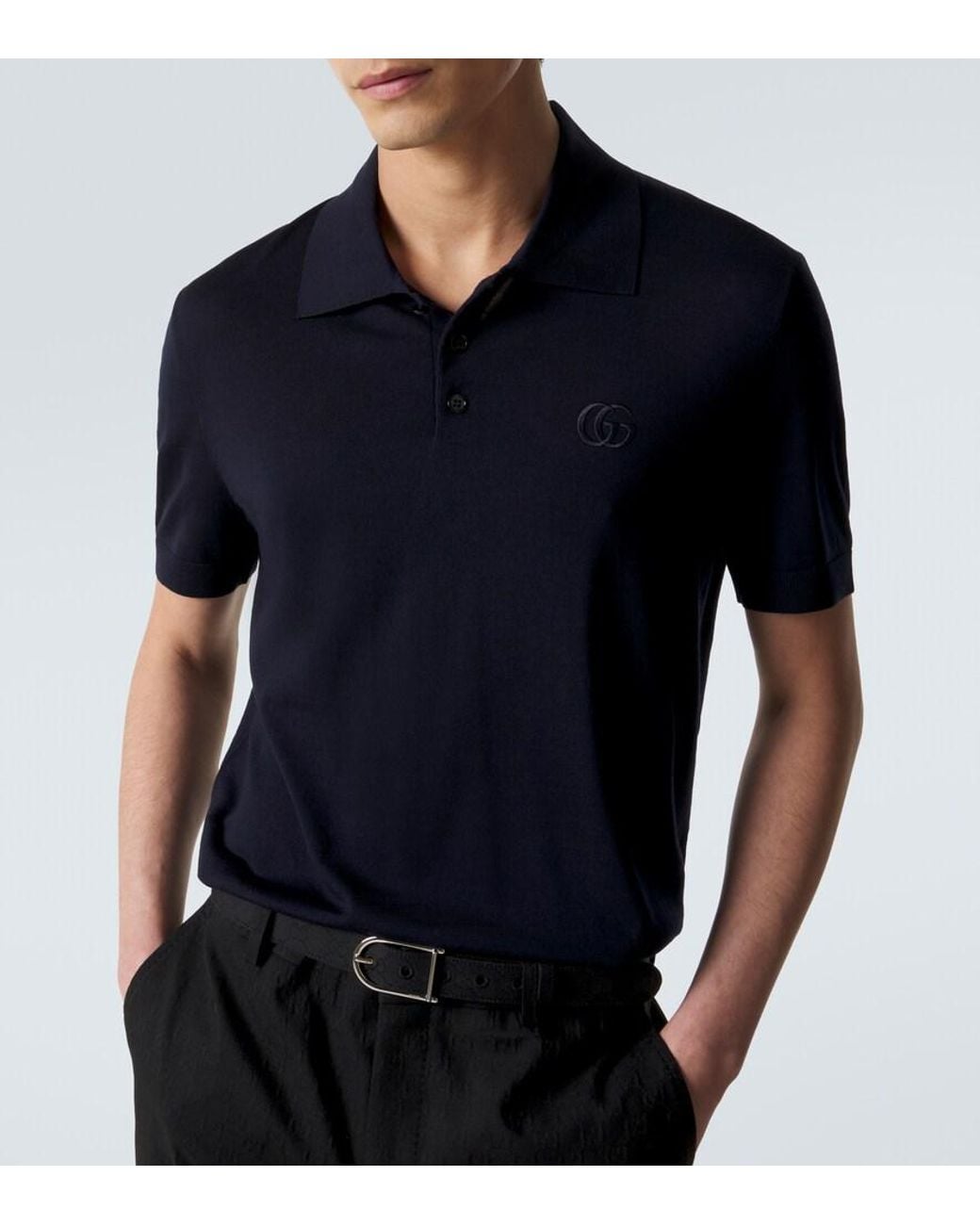 Gucci Blue Double G Wool Polo Shirt for men
