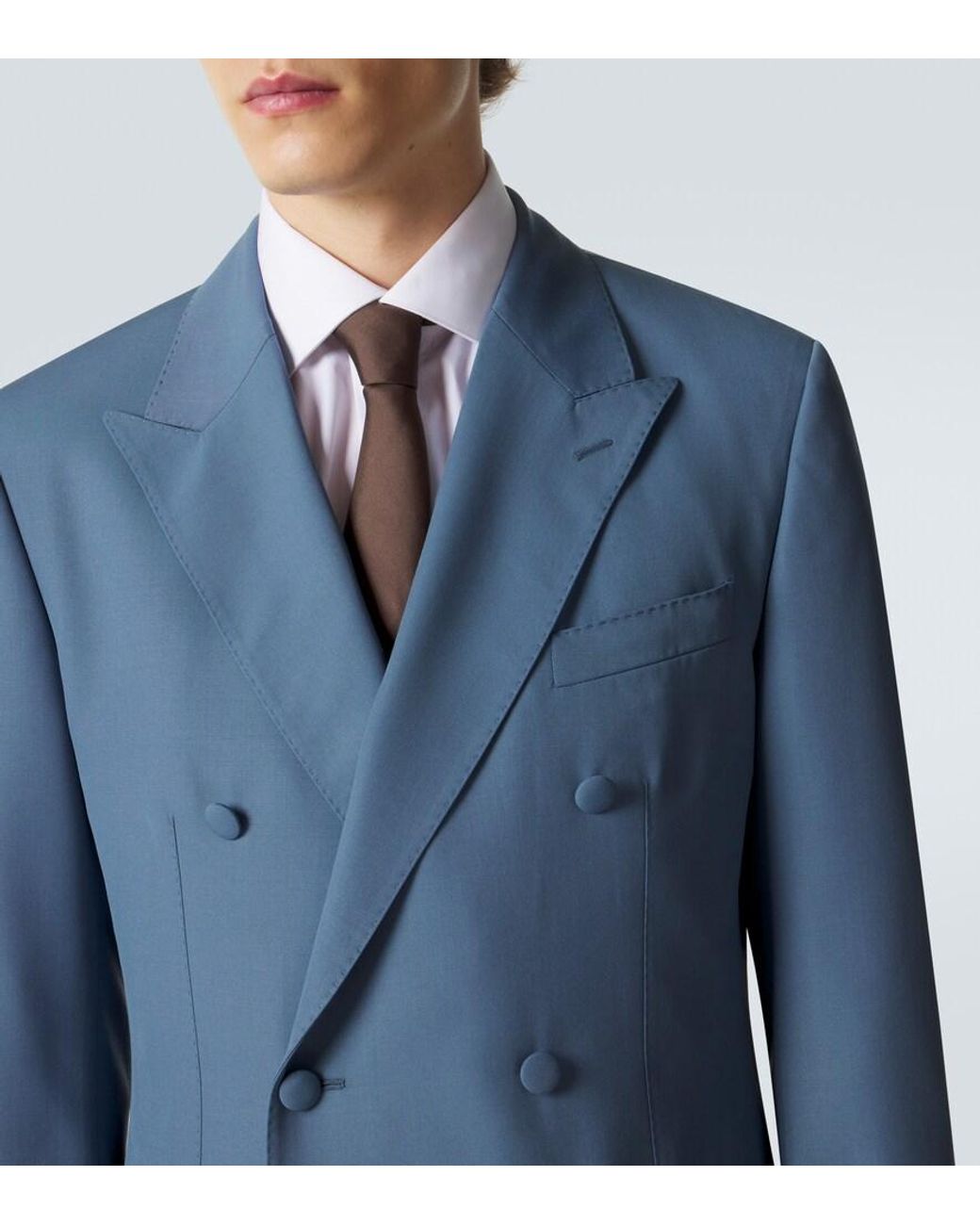 Dolce & Gabbana Blue Double-Breasted Wool Poplin Suit Jacket for men