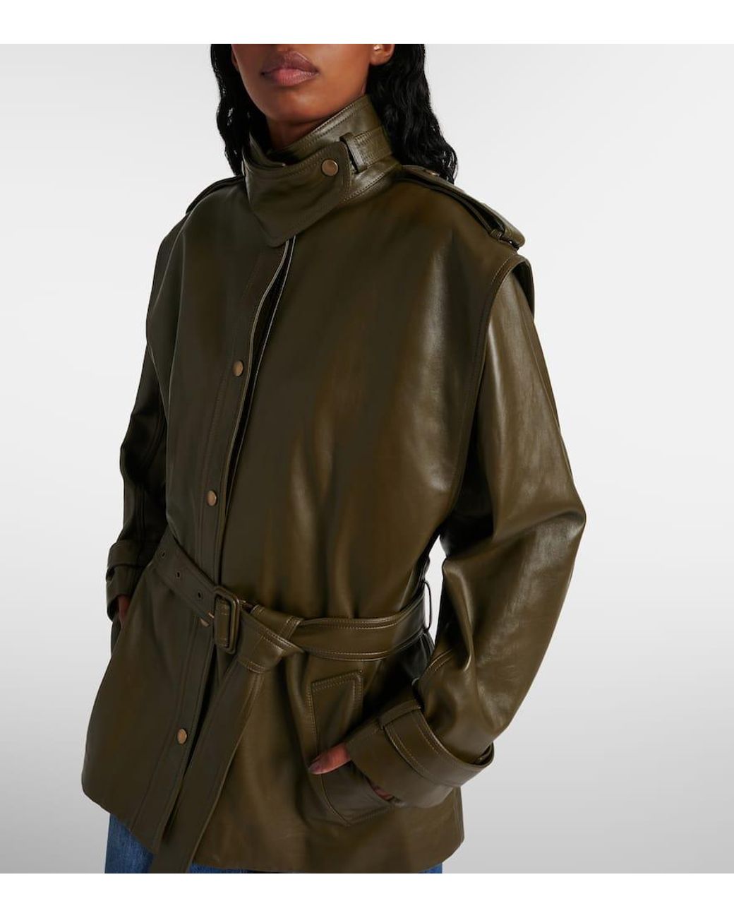 Chloé Oversized Leather Jacket in Green | Lyst