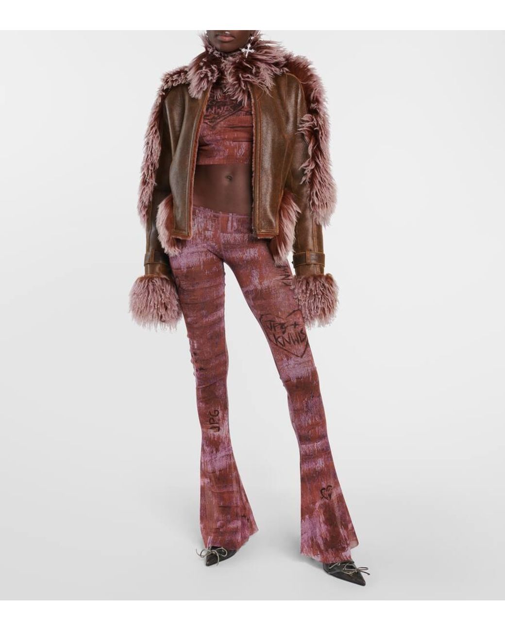 x KNWLS printed jersey flared leggings in brown - Jean Paul Gaultier