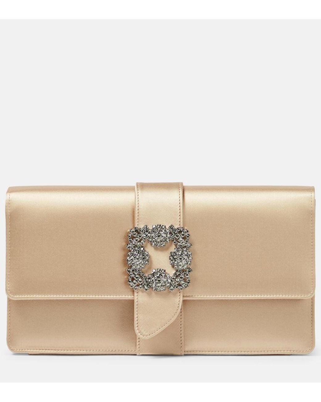 Manolo Blahnik Natural Capri Embellished Satin Clutch