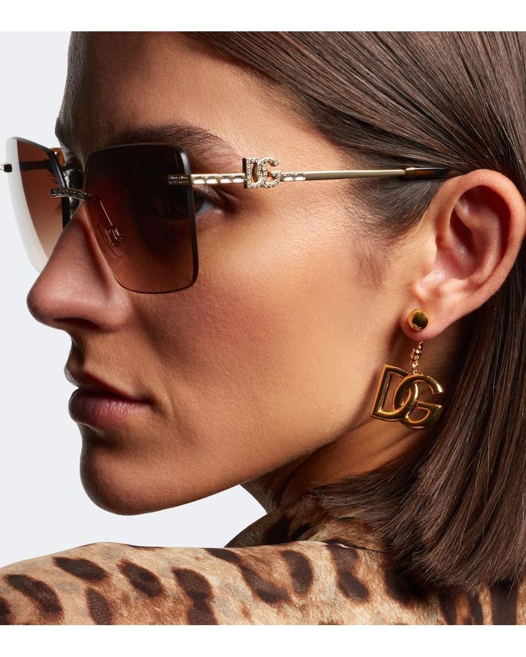 Dolce & Gabbana Brown Dg Crystal-Embellished Square Sunglasses