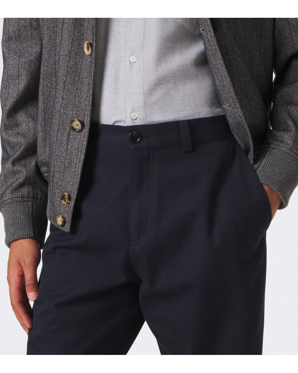 Brunello Cucinelli Blue Cotton And Wool Tapered Pants for men