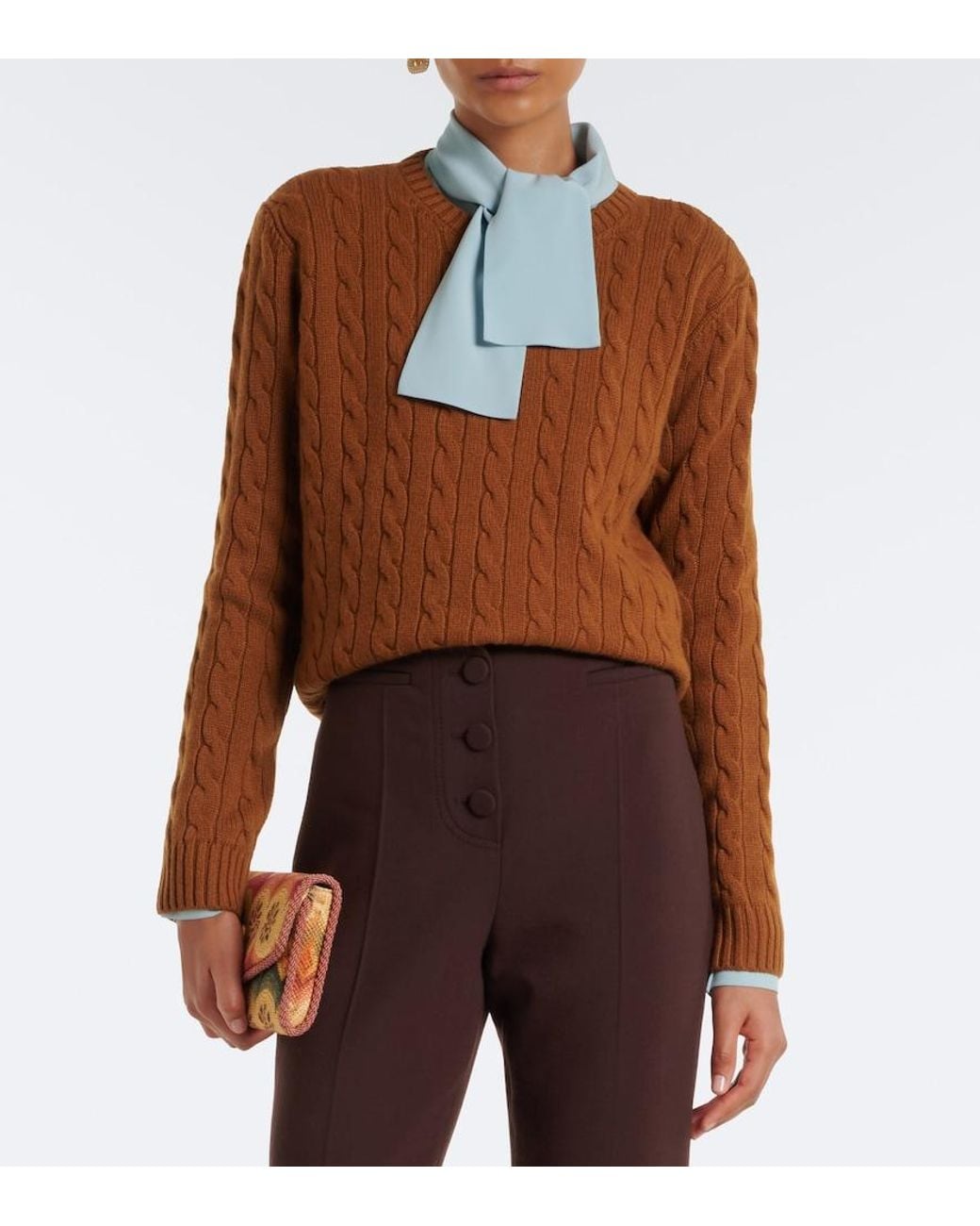 Valentino Garavani Brown Vlogo Cable-Knit Cashmere Sweater