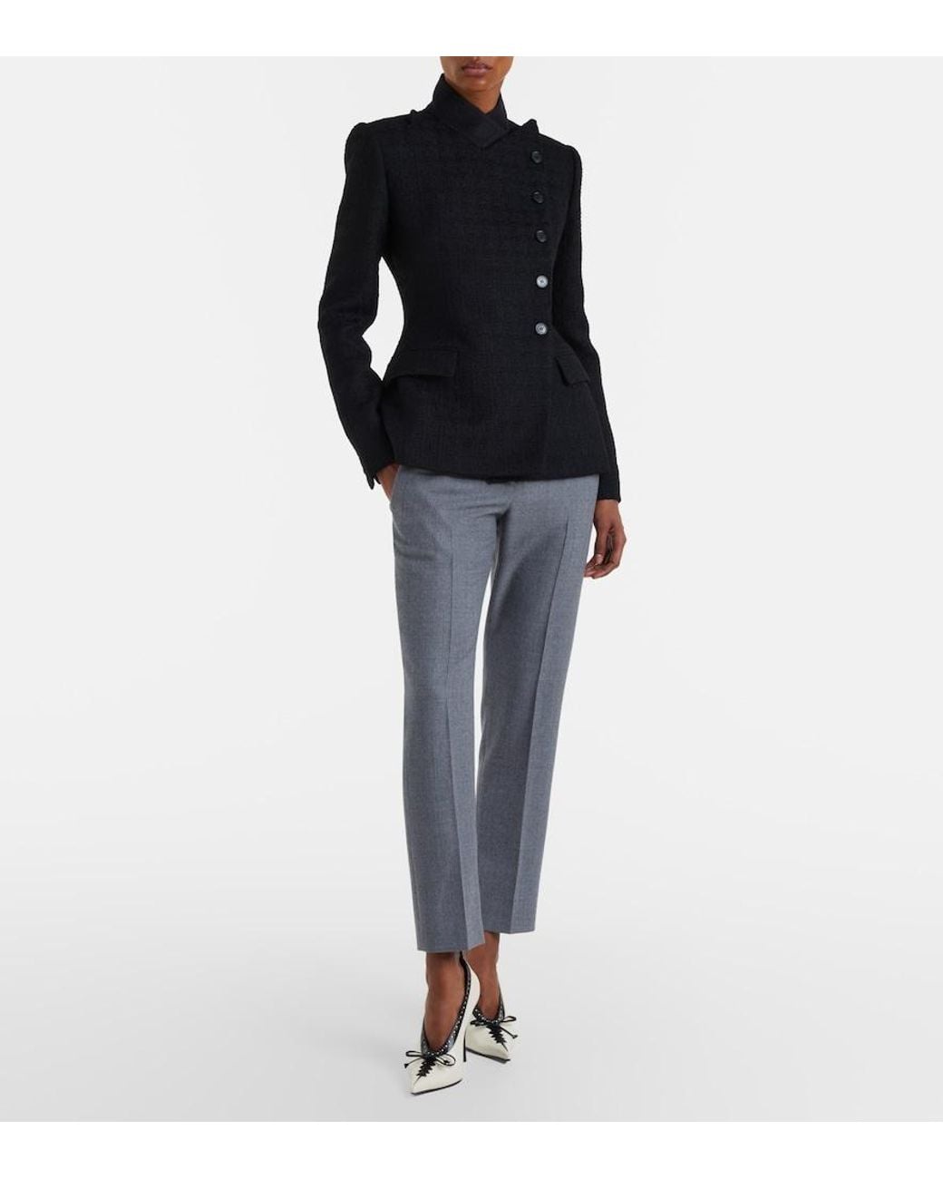 McQueen Black Wool And Mohair Tweed Jacket