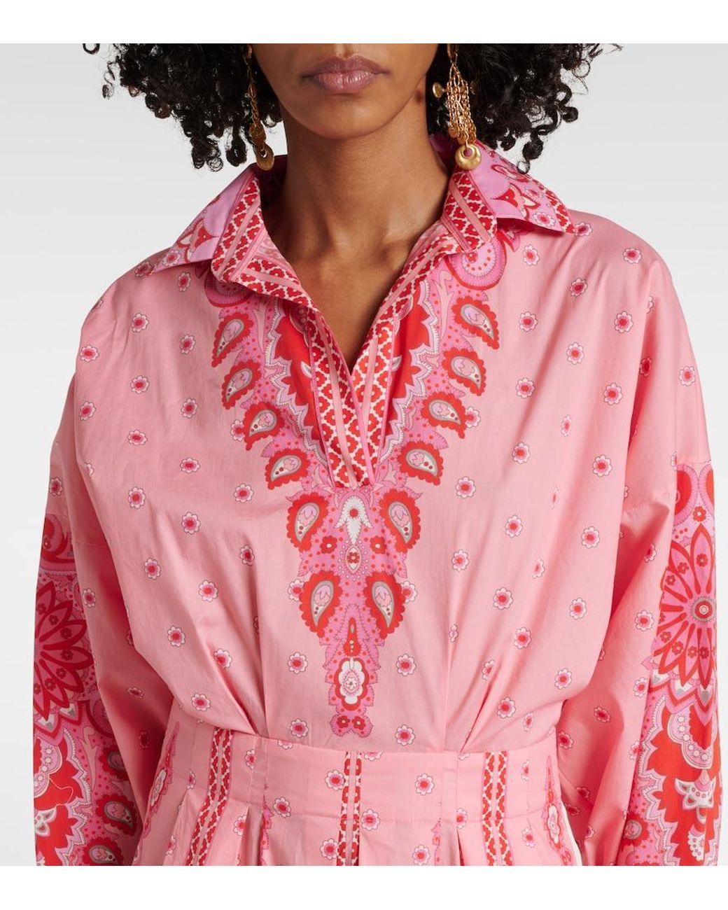 Etro Pink Printed Cotton-Blend Midi Dress