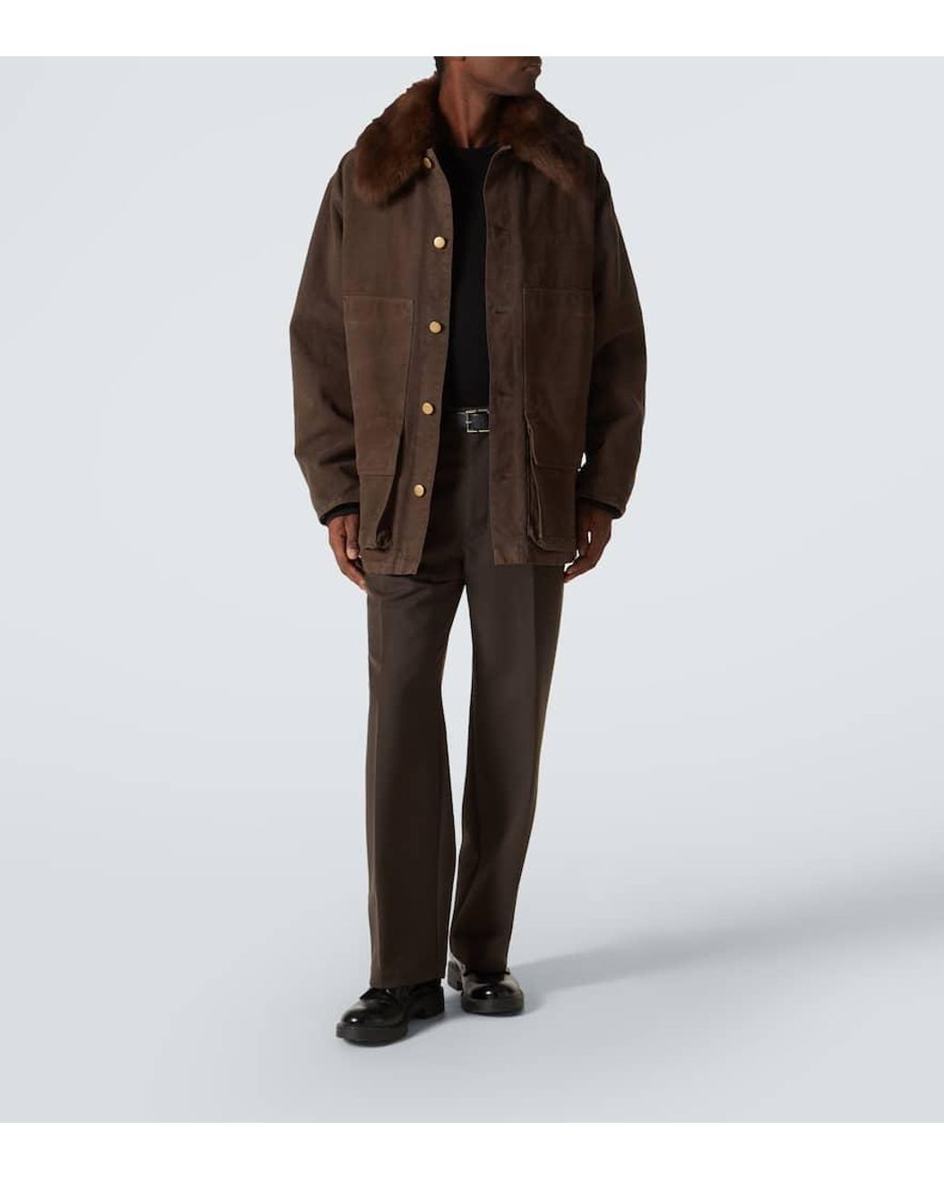 Prada Brown Shearling-Collar Jacket for men