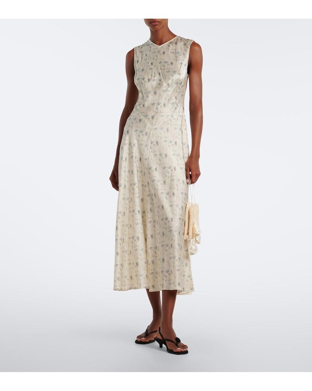 Doen White Adelana Floral Silk Midi Dress