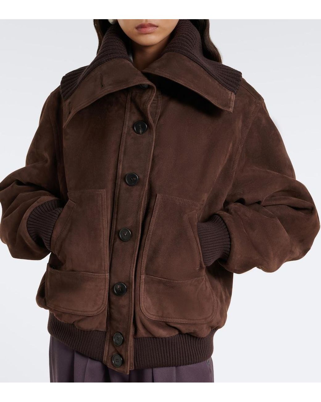 The Attico Brown Oversized Suede Bomber Jacket