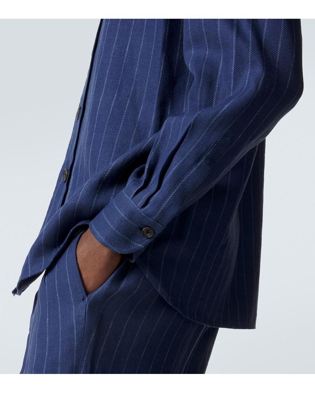 Rubinacci Blue Striped Linen And Wool Shirt for men