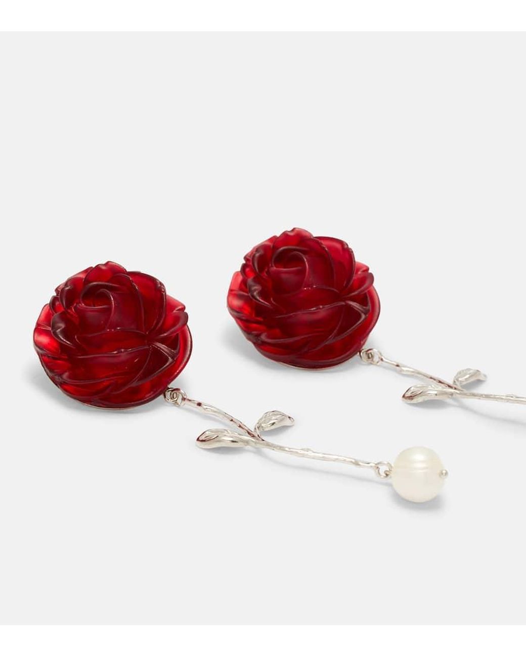 Magda Butrym Red Floral Drop Earrings With Freshwater Pearls