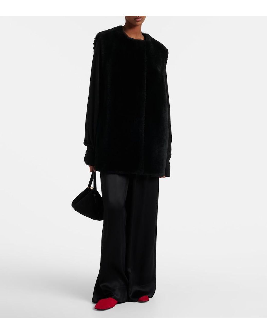 Totême Black Satin Wide-Leg Pants