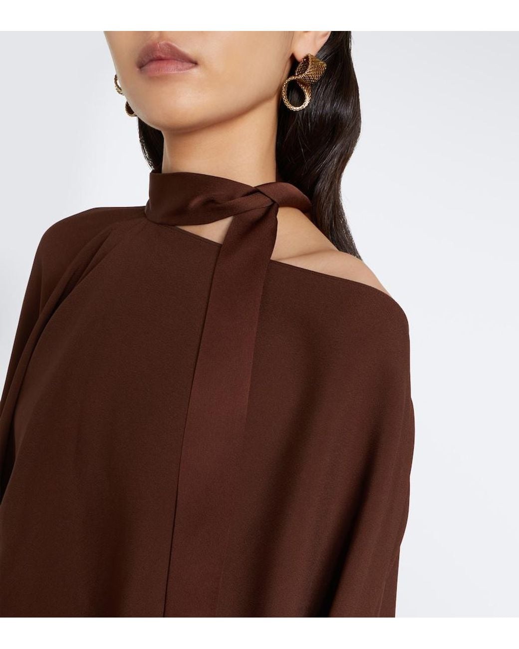 Taller Marmo Brown Brooks Scarf-Detail Caped Maxi Dress