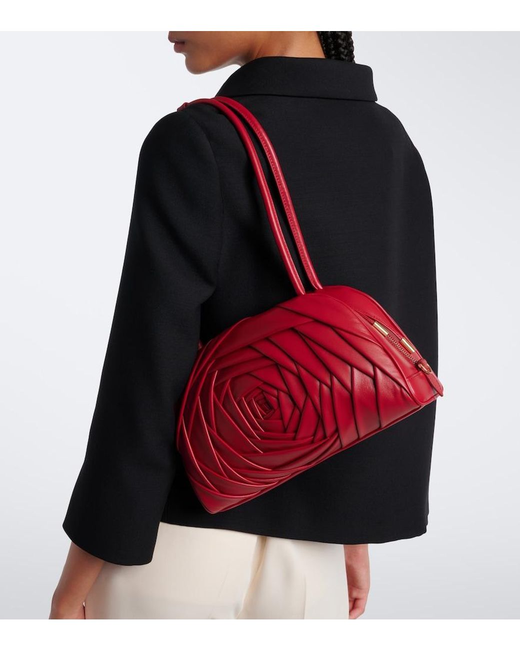 Roger Vivier Red Roseline Leather Shoulder Bag