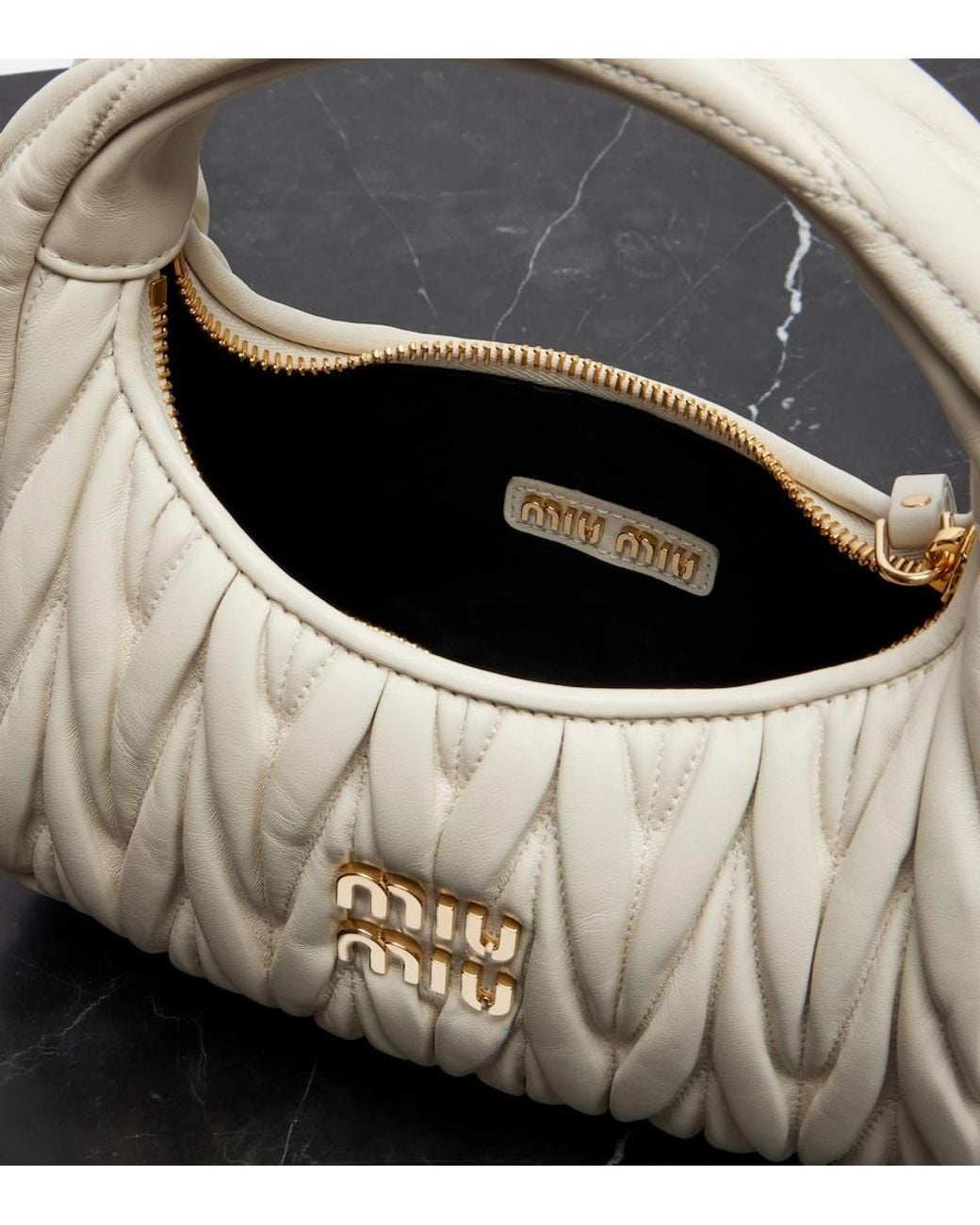 Miu Miu White Wander Small Leather Top-Handle Bag